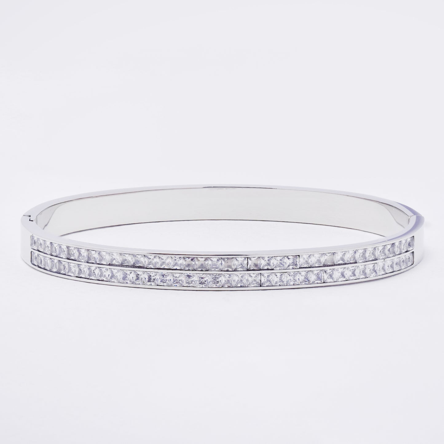 SSYB7270 - Steel 62mm x 49mm x 6mm CZ hinged bangle