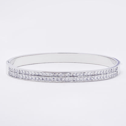 SSYB7270 - Steel 62mm x 49mm x 6mm CZ hinged bangle