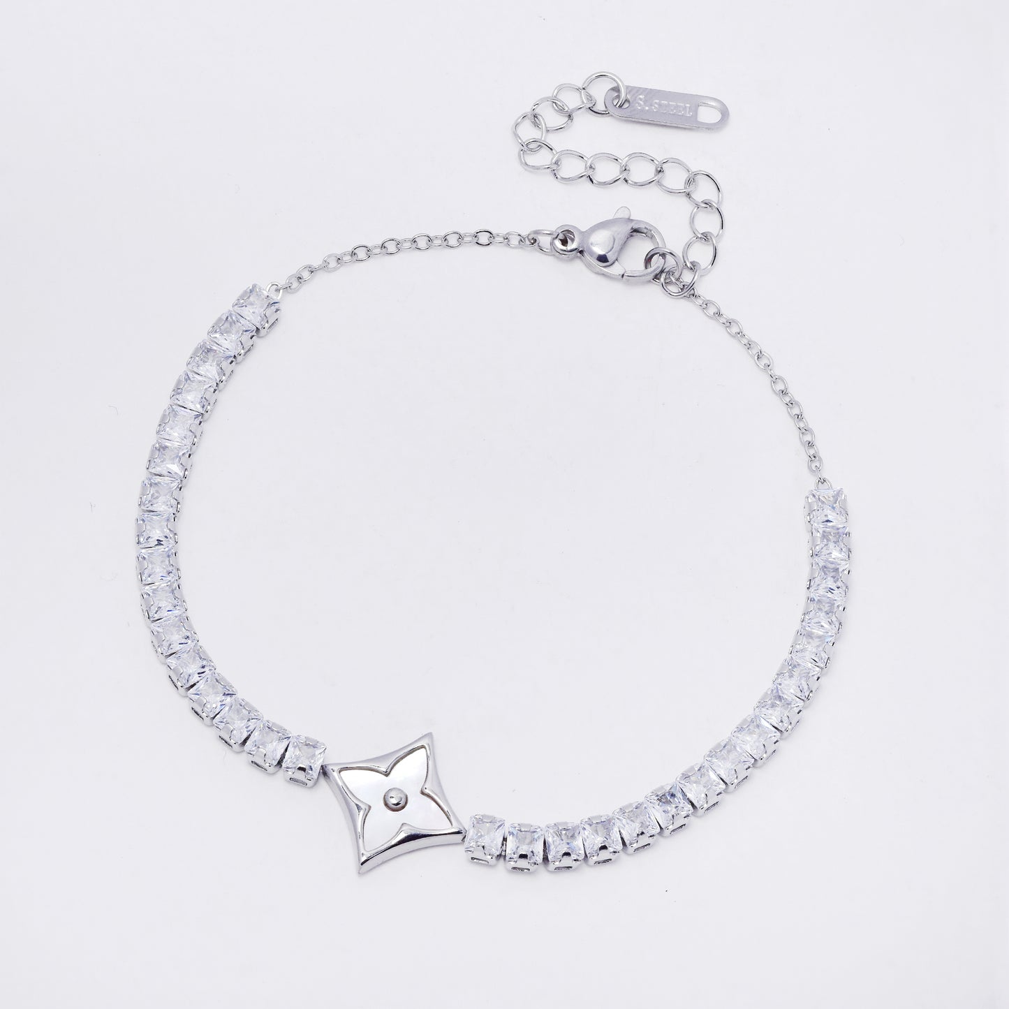 SSYB7280 - Steel 18cm + 4cm shell flower tennis bracelet