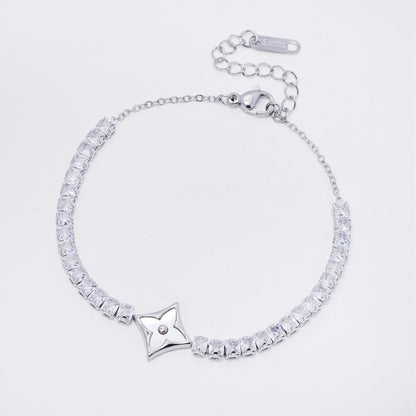 SSYB7280 - Steel 18cm + 4cm shell flower tennis bracelet