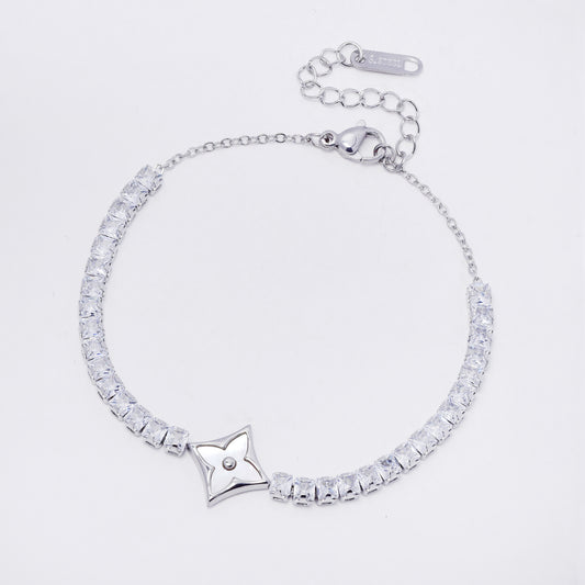 SSYB7280 - Steel 18cm + 4cm shell flower tennis bracelet