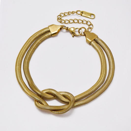 SSYB7370 - Steel 20cm + 5cm knotted 2-strand snake bracelet