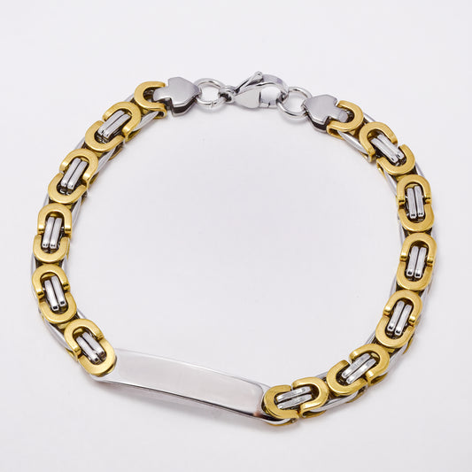 SSYB7377 - Steel  21cm  2-toned byzantine ID bracelet