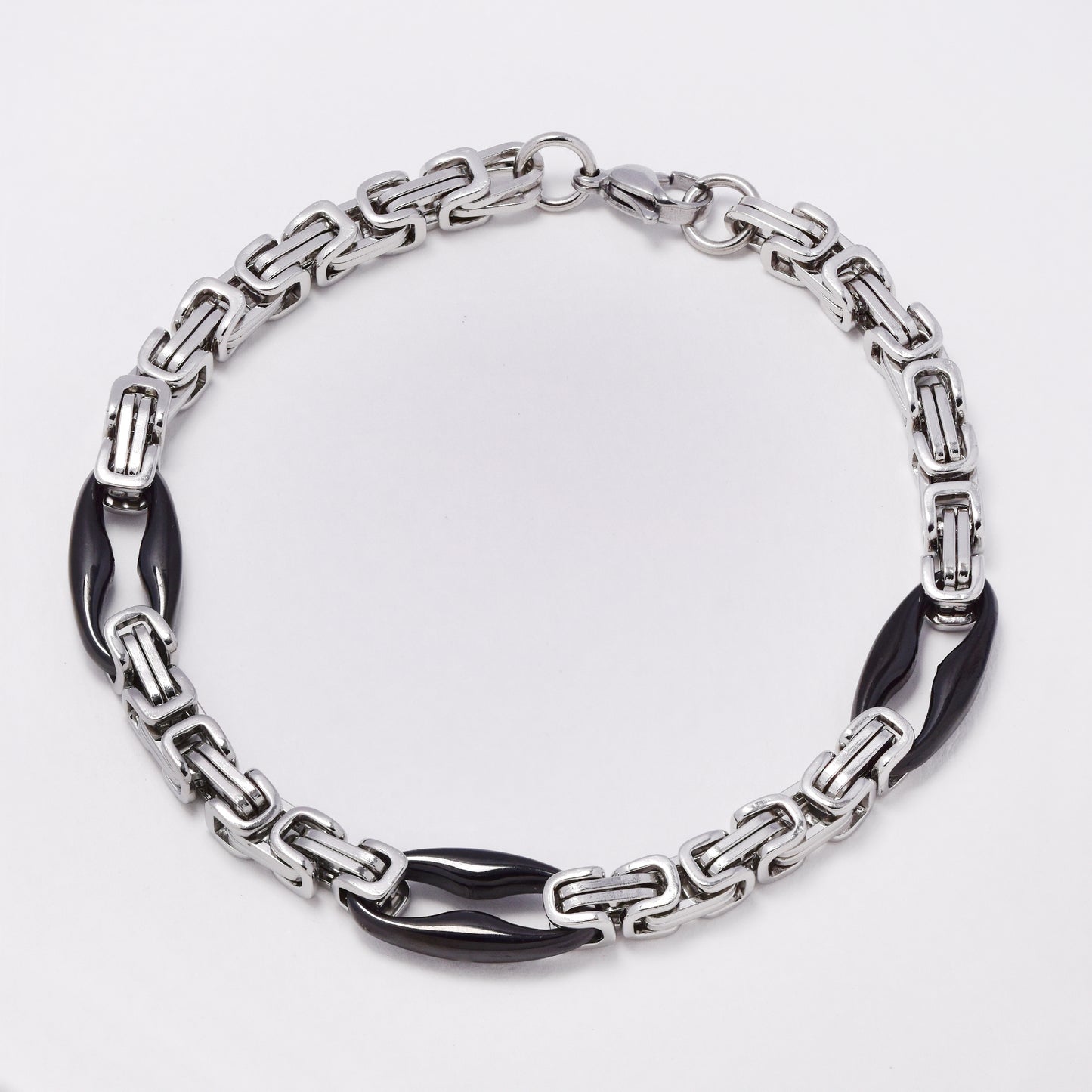 SSYB7378 - Steel  22cm x 5mm 2-toned byzantine & fancy link bracelet