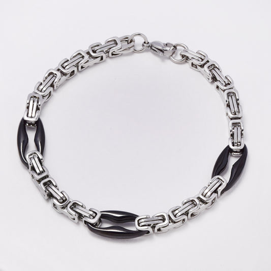 SSYB7378 - Steel  22cm x 5mm 2-toned byzantine & fancy link bracelet