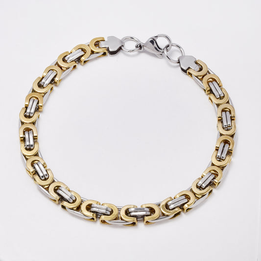SSYB7379 - Steel 21cm x 7mm 2-toned byzantine bracelet
