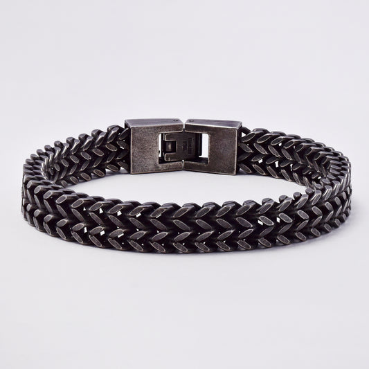 SSYB7382 - Steel 22cm x 10mm double row oxidised square box curb bracelet