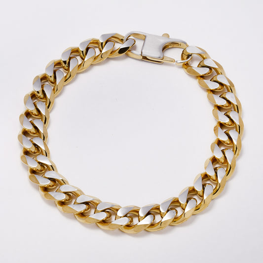 SSYB7384 - Steel 22cm x 10mm 2-toned statement curb bracelet