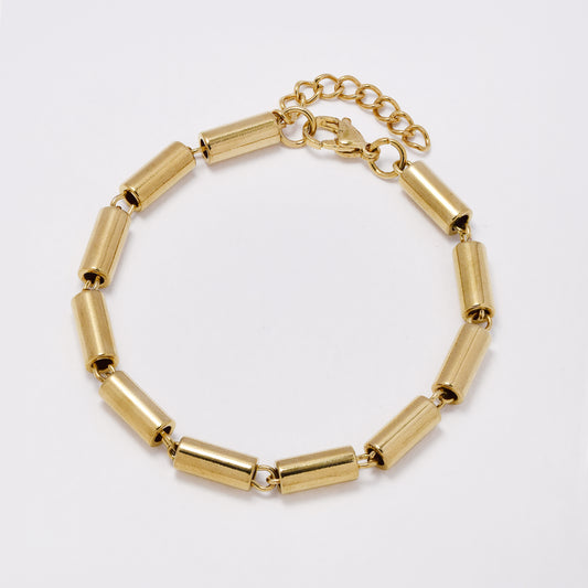 SSYB7385 - Steel 18cm + 3cm x 5mm statement barrel bead bracelet