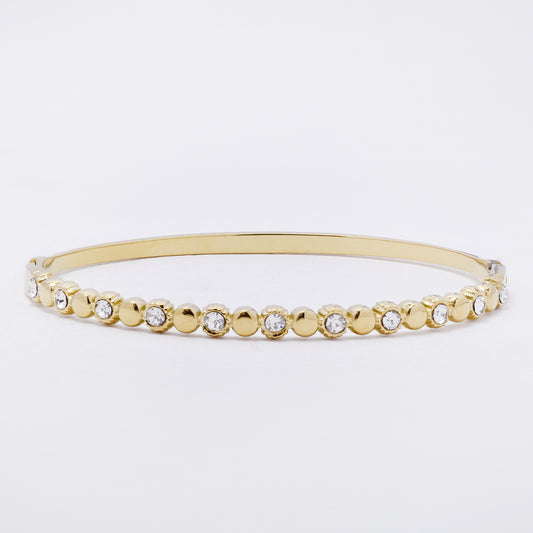 SSYB7420 - Steel 60mm x 51mm x 4mm CZ flower and circle hinged bangle