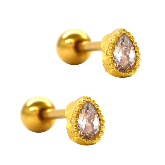 2 Pack Stainless steel teardrop cartilage piercing set with cubic zirconia - SSYBJ1824