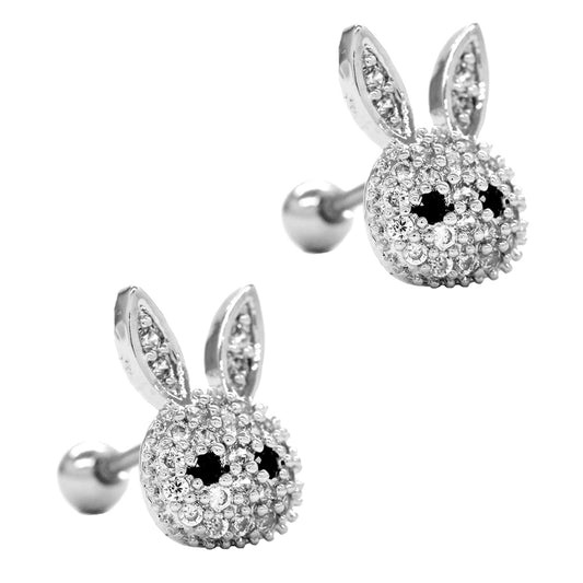 2 Pack Stainless steel bunny cartilage piercing set with cubic zirconia