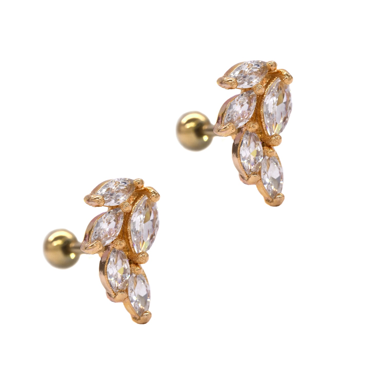 2 Pack Stainless steel leaf cartilage piercing set with cubic zirconia - SSYBJ1833