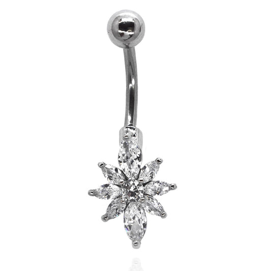 Stainless steel flower shaped belly ring with cubic zirconia - SSYBJ2278
