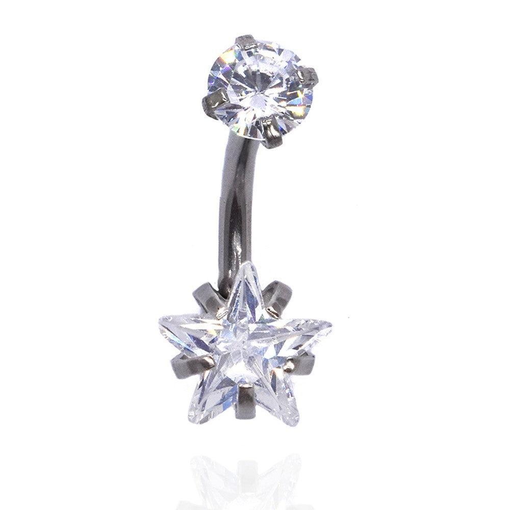 Stainless steel star cubic zirconia belly ring