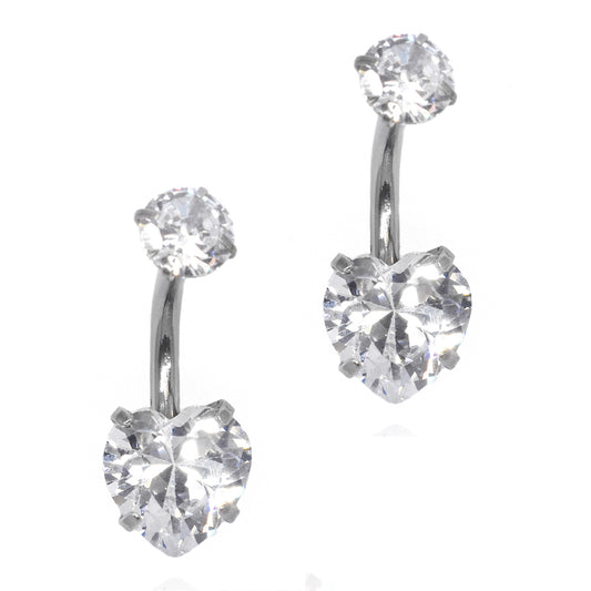 2 Pack Stainless steel heart cubic zirconia belly ring - SSYBJ2283