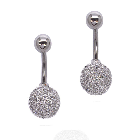 2 Pack Stainless steel belly ring with round pave cubic zirconia