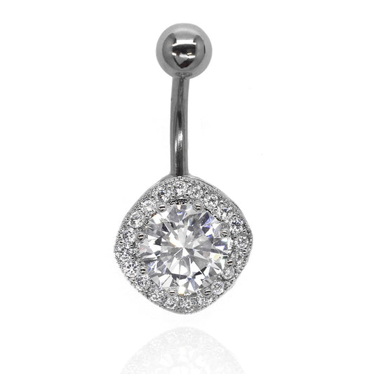 Stainless steel diamond shaped cubic zirconia belly ring