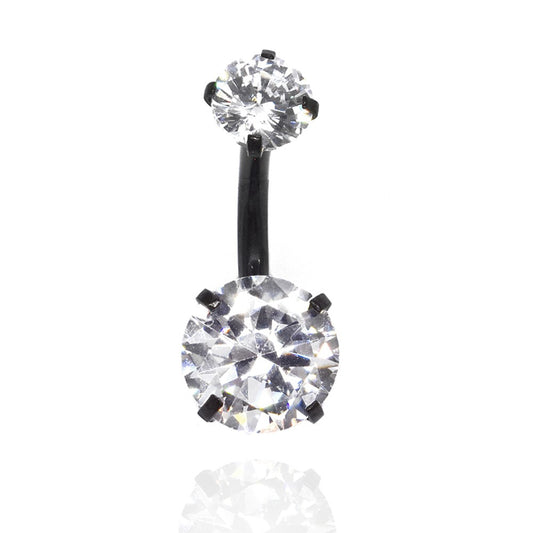 Stainless steel black belly ring with cubic zirconia - SSYBJ2287