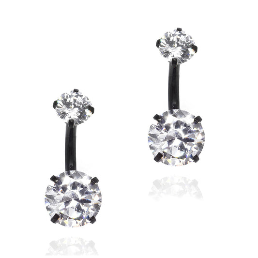Stainless steel black belly ring with cubic zirconia