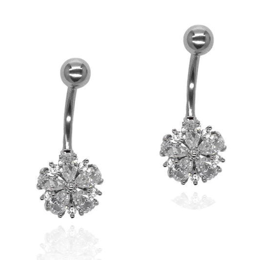 Stainless steel flower cubic zirconia belly ring - SSYBJ2288