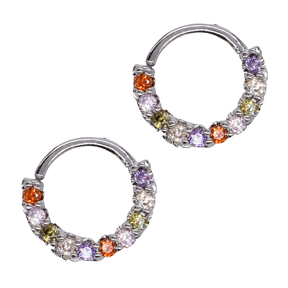 2 Pack silver half colour crystal septum piercing - YBJ2297