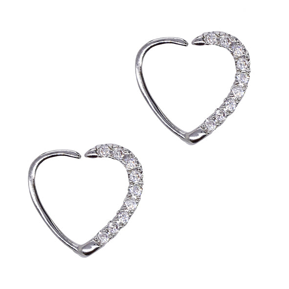 2 Pack silver half crystal heart piercing - YBJ2306