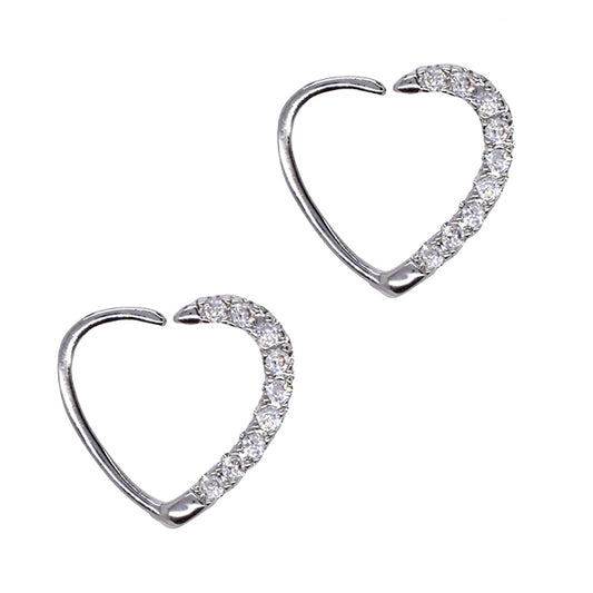 2 Pack silver half crystal heart piercing - YBJ2306