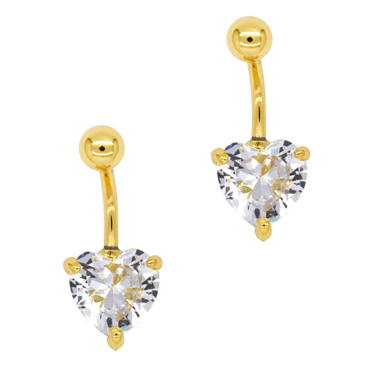 2 Pack Stainless steel heart cubic zirconia belly ring - SSYBJ3381
