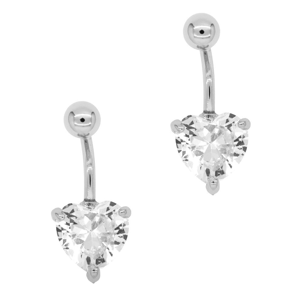2 Pack Stainless steel heart cubic zirconia belly ring