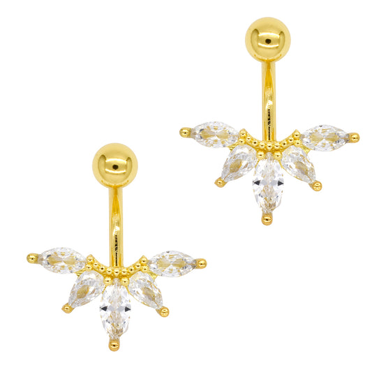 2 Pack Stainless steel fan cubic zirconia belly ring