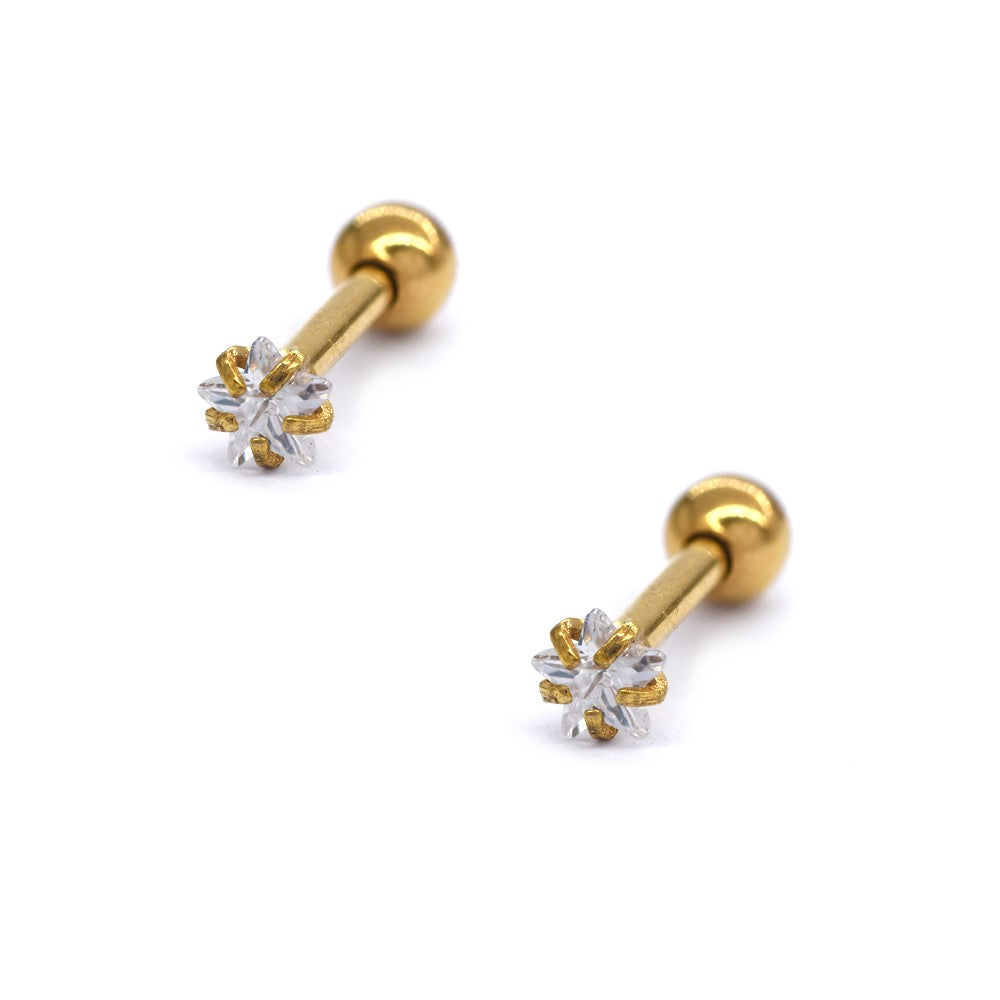 2 Pack cubic zirconia 3mm star Stainless steel ear piercing - SSYBJ4033