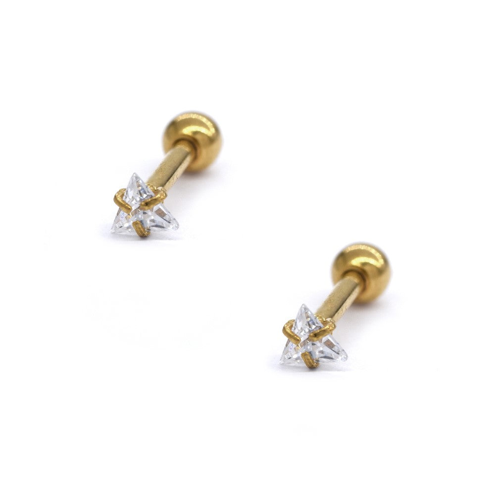 2 Pack cubic zirconia 3mm triangle Stainless steel ear piercing - SSYBJ4035