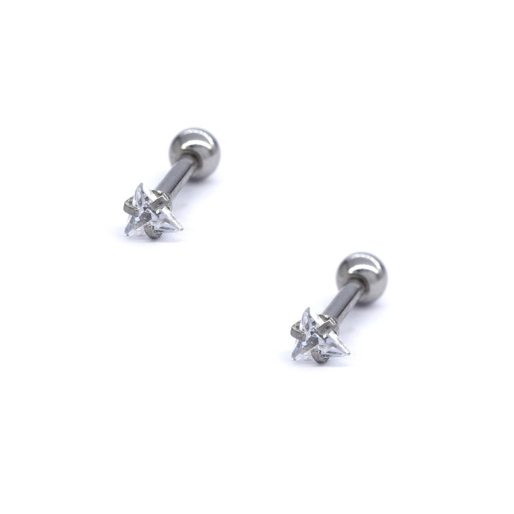 2 Pack cubic zirconia 3mm triangle Stainless steel ear piercing - SSYBJ4035