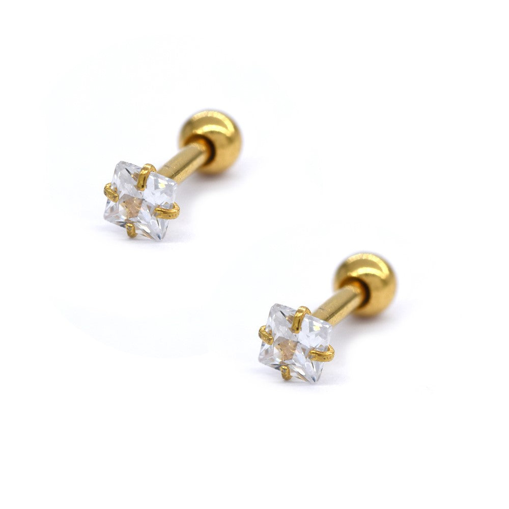 2 Pack cubic zirconia 3mm square Stainless steel ear piercing - SSYBJ4036