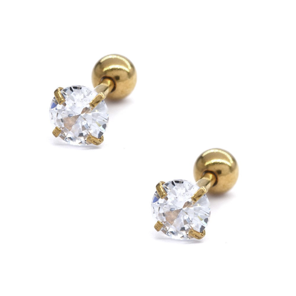 2 Pack stainless steel 5mm cubic zirconia ear piercing stud - SSYBJ4042