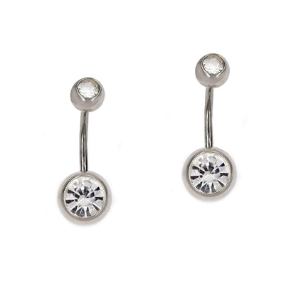 2 Pack Stainless steel double crystal belly ring