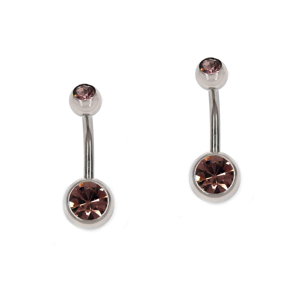 2 Pack Stainless steel double crystal belly ring