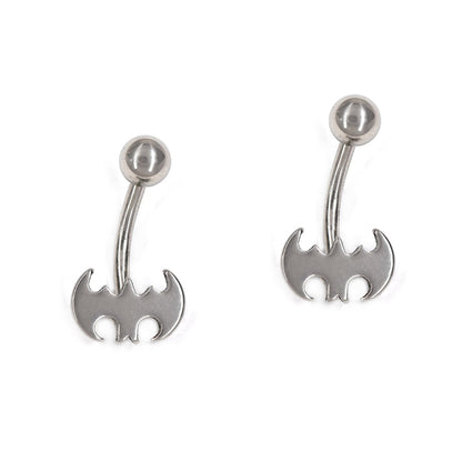 2 Pack Stainless steel batman belly ring