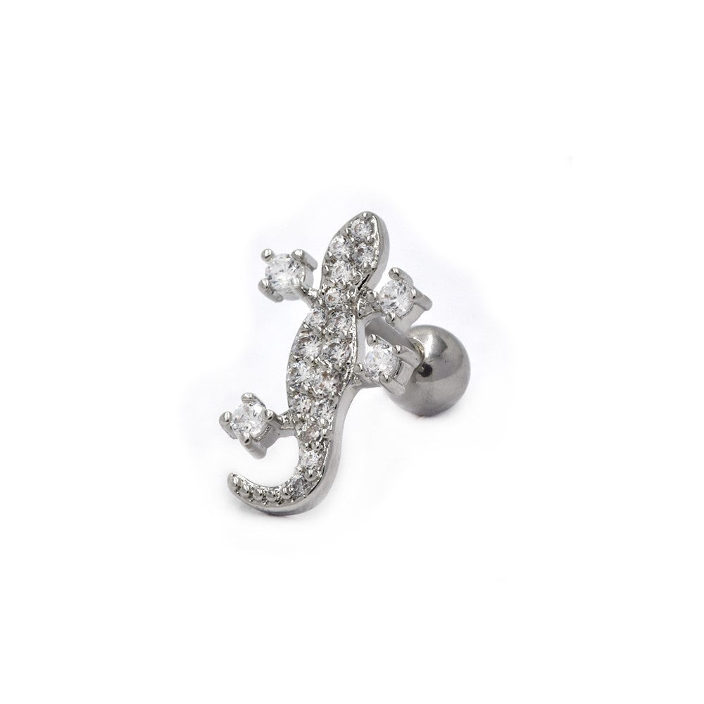 Cubic zirconia gecko Stainless steel cartilage piercing