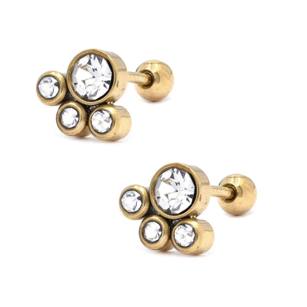 2 Pack Stainless steel half flower cubic zirconia piercing - SSYBJ4652