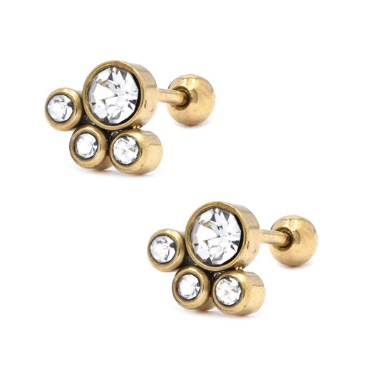 2 Pack Stainless steel half flower cubic zirconia piercing - SSYBJ4652
