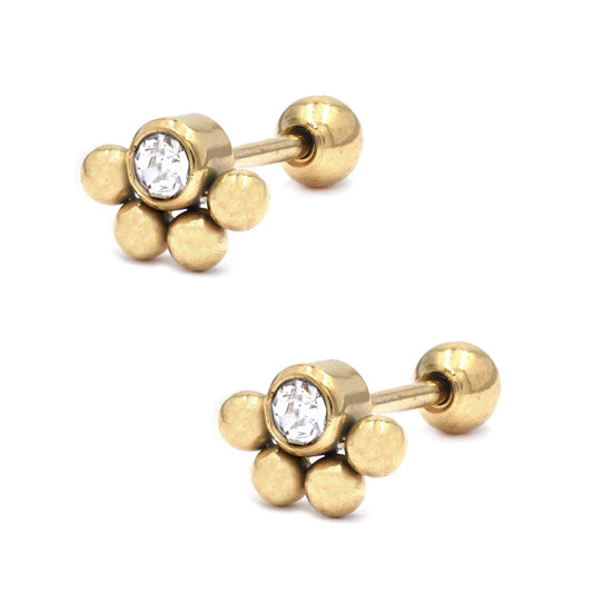 2 Pack Stainless steel half flower piercing with Cubic Zirconia - SSYBJ4654