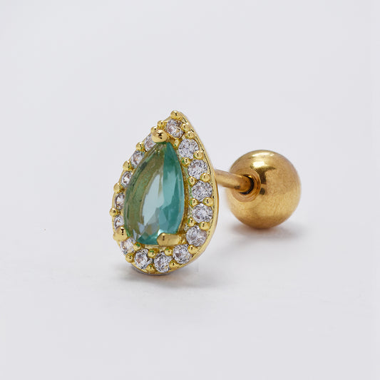 Stainless steel cubic zirconia gold plated teardrop piercing - SSYBJ4816