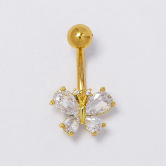 Stainless steel cubic zirconia gold butterfly belly ring - SSYBJ4817