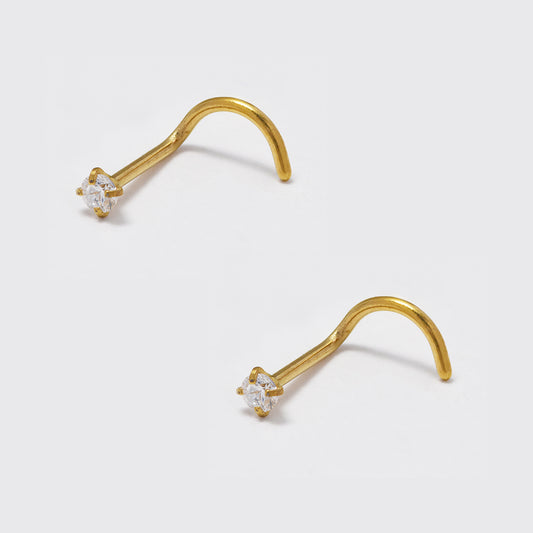 2 Pack Stainless steel nose twist piercing with cubic zirconia - SSYBJ4823