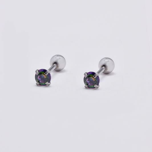 2 Pack stainless steel 3mm round multi colour cubic zirconia cartilage piercing with ball closure - SSYBJ4849