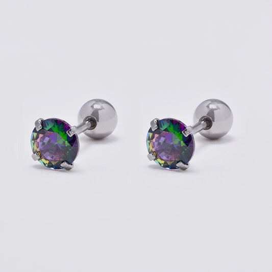 2 Pack stainless steel 5mm round multi colour cubic zirconia cartilage piercing with ball closure - SSYBJ4851
