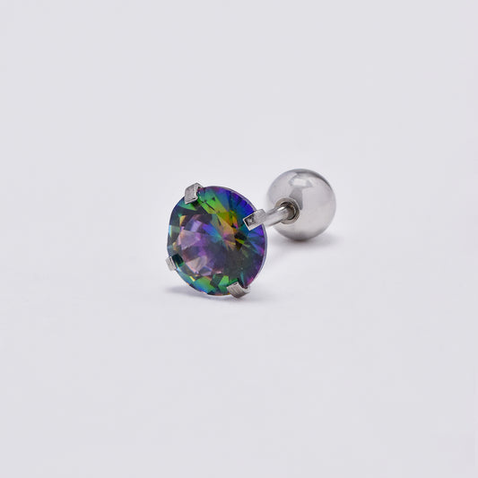 Stainless steel 6mm round multi colour cubic zirconia cartilage piercing with ball closure - SSYBJ4852