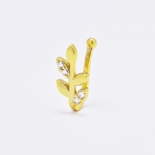 Nose clip in Stainless steel cubic zirconia leaf   no piercing - SSYBJ4878